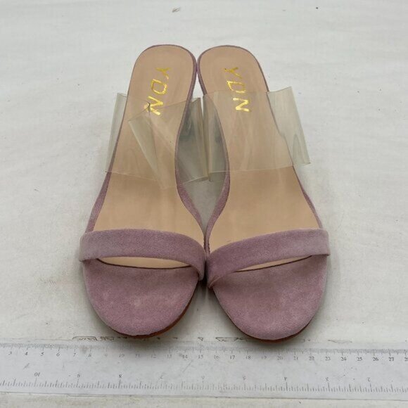 YDN Chic Open Toe Wide Straps Slide Mules Sandals Mid Silver Block Chunky Heels - Picture 3 of 8